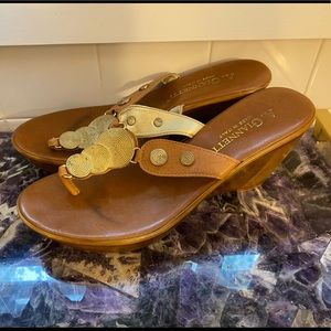 A. Giannetti wedge heel brown & gold embellished sandals